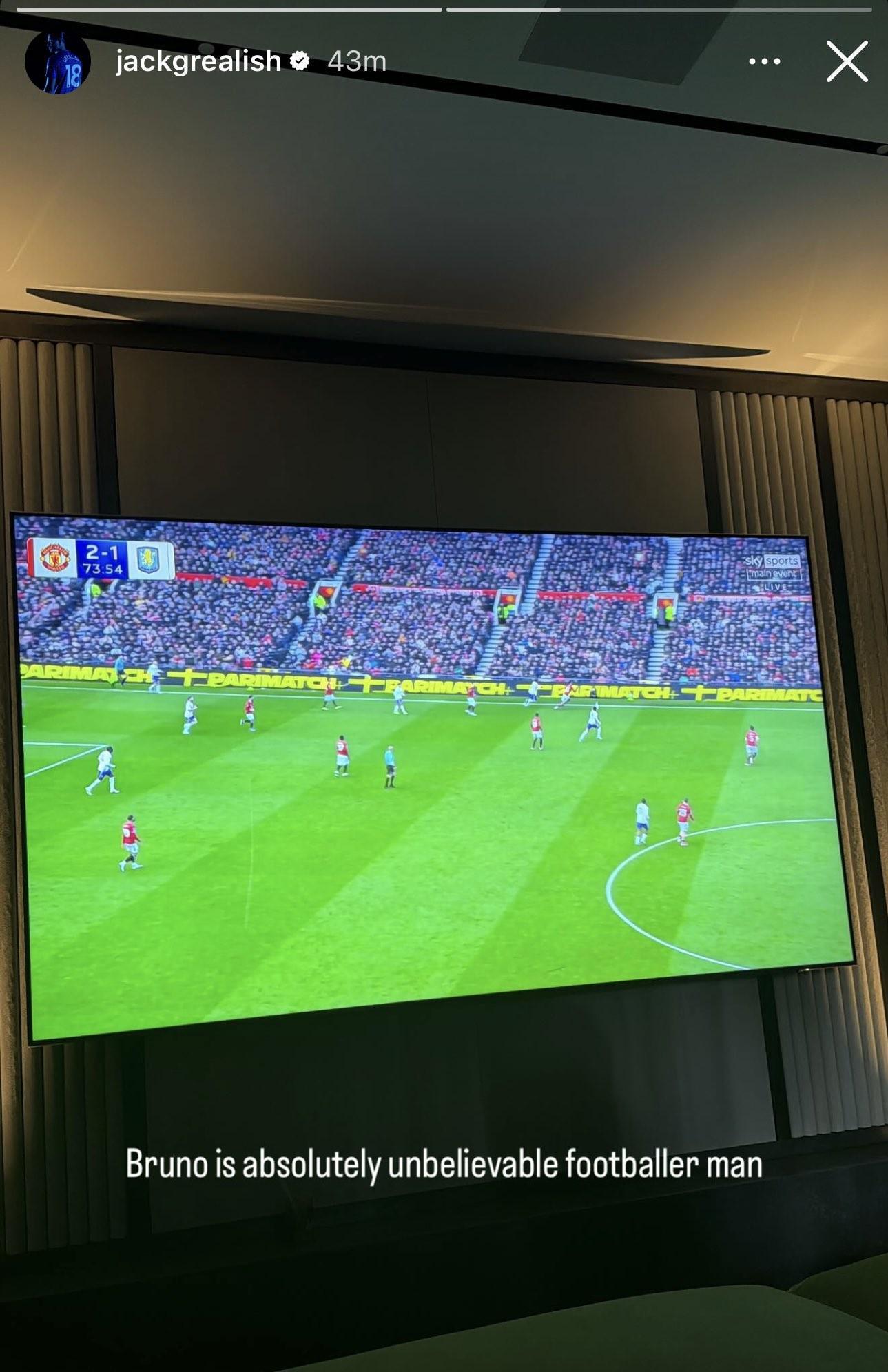 mk体育入口-格拉利什晒观赛照并称赞B费：布鲁诺绝对是位不可思议的球员